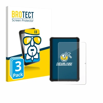 Vorderseite einer Produktverpackung mit dem Markenlogo BROTECT. Daneben ist das Gerät Hotwav R10 Pro mit dem zugehörigen Displ