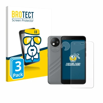 Vorderseite einer Produktverpackung mit dem Markenlogo BROTECT. Daneben ist das Gerät ZTE Blade A35 lite (Display+Kamera) mit 