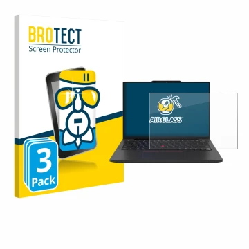 Vorderseite einer Produktverpackung mit dem Markenlogo BROTECT. Daneben ist das Gerät Lenovo ThinkPad X13 Gen 6 mit dem zugehö