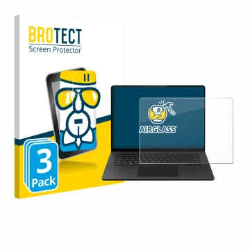 Vorderseite einer Produktverpackung mit dem Markenlogo BROTECT. Daneben ist das Gerät Microsoft Surface Laptop 15