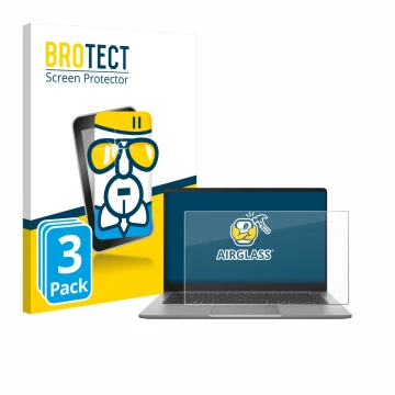 Vorderseite einer Produktverpackung mit dem Markenlogo BROTECT. Daneben ist das Gerät ASUS ExpertBook P1 P1403 mit dem zugehör