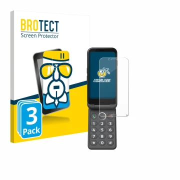 Vorderseite einer Produktverpackung mit dem Markenlogo BROTECT. Daneben ist das Gerät Doro Aurora A20 mit dem zugehörigen Disp