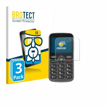 Vorderseite einer Produktverpackung mit dem Markenlogo BROTECT. Daneben ist das Gerät Doro 1380 mit dem zugehörigen Displaysch