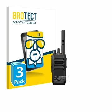 Vorderseite einer Produktverpackung mit dem Markenlogo BROTECT. Daneben ist das Gerät Motorola MOTOTRBO R5 mit dem zugehörigen