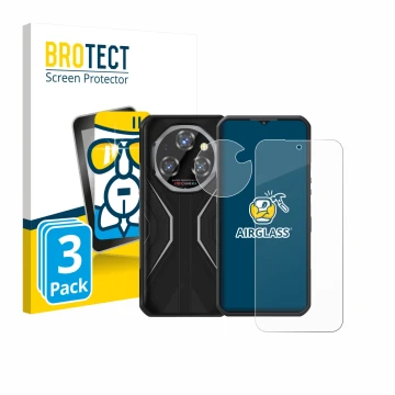 Vorderseite einer Produktverpackung mit dem Markenlogo BROTECT. Daneben ist das Gerät Oukitel WP55 Pro (Display+Kamera) mit de
