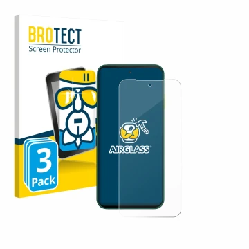 Vorderseite einer Produktverpackung mit dem Markenlogo BROTECT. Daneben ist das Gerät Fairphone 6 mit dem zugehörigen Displays