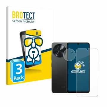 Vorderseite einer Produktverpackung mit dem Markenlogo BROTECT. Daneben ist das Gerät Doogee Note 59 Pro Plus (Display+Kamera)