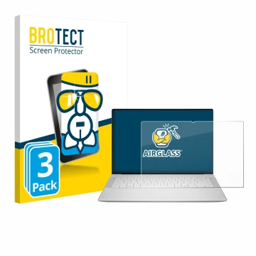 Vorderseite einer Produktverpackung mit dem Markenlogo BROTECT. Daneben ist das Gerät Dell 14 Premium Laptop mit dem zugehörig
