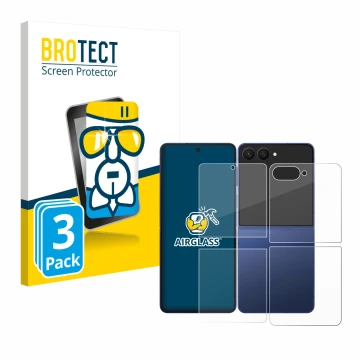 Vorderseite einer Produktverpackung mit dem Markenlogo BROTECT. Daneben ist das Gerät Samsung Galaxy Z Flip 7 (Display+Rücksei