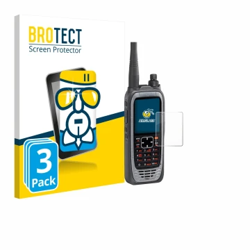 Vorderseite einer Produktverpackung mit dem Markenlogo BROTECT. Daneben ist das Gerät Icom IC-A25NE /IC-A25CE mit dem zugehöri