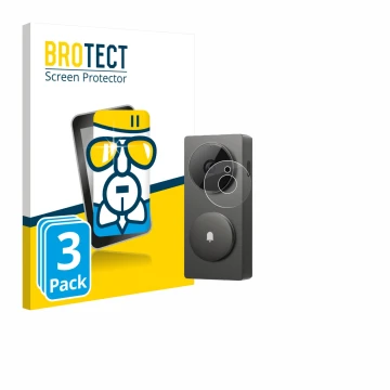 Vorderseite einer Produktverpackung mit dem Markenlogo BROTECT. Daneben ist das Gerät Aqara Hub G410 mit dem zugehörigen Displ