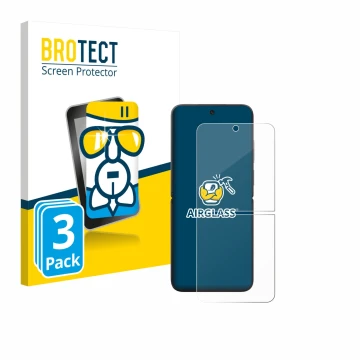 Vorderseite einer Produktverpackung mit dem Markenlogo BROTECT. Daneben ist das Gerät Xiaomi MIX Flip mit dem zugehörigen Disp