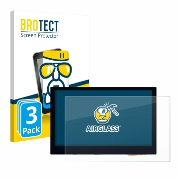 Vorderseite einer Produktverpackung mit dem Markenlogo BROTECT. Daneben ist das Gerät Waveshare 4.3