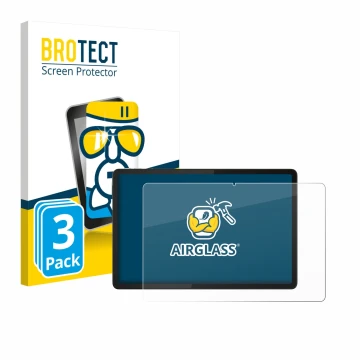 Vorderseite einer Produktverpackung mit dem Markenlogo BROTECT. Daneben ist das Gerät Lenovo Tab K11e mit dem zugehörigen Disp