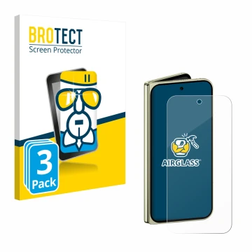 Vorderseite einer Produktverpackung mit dem Markenlogo BROTECT. Daneben ist das Gerät Google Pixel 10 Pro Fold mit dem zugehör