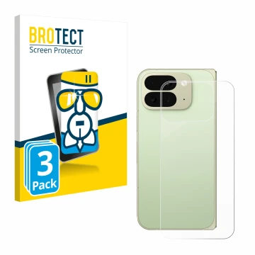 Vorderseite einer Produktverpackung mit dem Markenlogo BROTECT. Daneben ist das Gerät Google Pixel 10 Pro Fold (Rückseite) mit