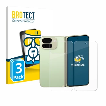 Vorderseite einer Produktverpackung mit dem Markenlogo BROTECT. Daneben ist das Gerät Google Pixel 10 Pro Fold (Display+Rückse