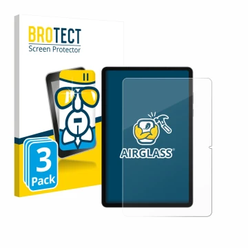 Vorderseite einer Produktverpackung mit dem Markenlogo BROTECT. Daneben ist das Gerät Samsung Galaxy Tab S11 (Hochformat) mit 