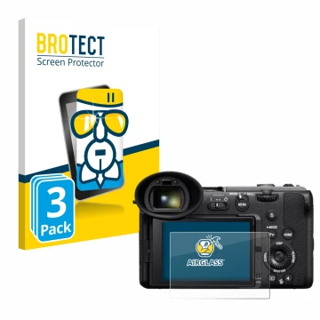 Vorderseite einer Produktverpackung mit dem Markenlogo BROTECT. Daneben ist das Gerät Sony Cinema Line FX2 mit dem zugehörigen