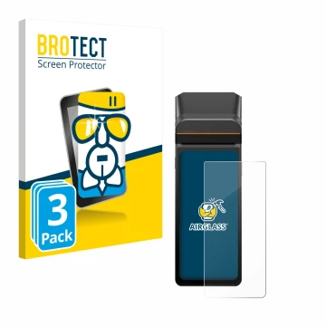 Vorderseite einer Produktverpackung mit dem Markenlogo BROTECT. Daneben ist das Gerät Sunmi V3H mit dem zugehörigen Displaysch