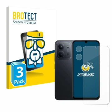 Vorderseite einer Produktverpackung mit dem Markenlogo BROTECT. Daneben ist das Gerät Xiaomi Redmi 15C (Display+Kamera) mit de