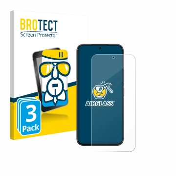 Vorderseite einer Produktverpackung mit dem Markenlogo BROTECT. Daneben ist das Gerät Nubia Air mit dem zugehörigen Displaysch