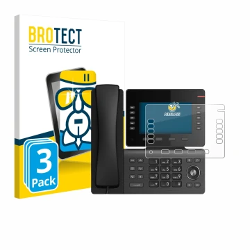 Vorderseite einer Produktverpackung mit dem Markenlogo BROTECT. Daneben ist das Gerät Snom D865 mit dem zugehörigen Displaysch
