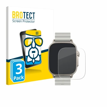 Vorderseite einer Produktverpackung mit dem Markenlogo BROTECT. Daneben ist das Gerät realme Watch 5 mit dem zugehörigen Displ