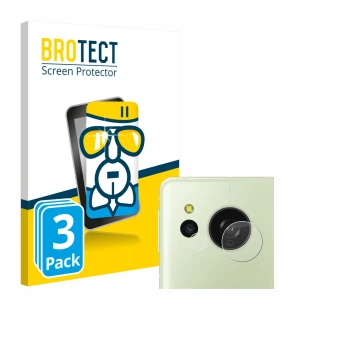 Vorderseite einer Produktverpackung mit dem Markenlogo BROTECT. Daneben ist das Gerät Sharp Aquos Sense 8 (NUR Kamera) mit dem