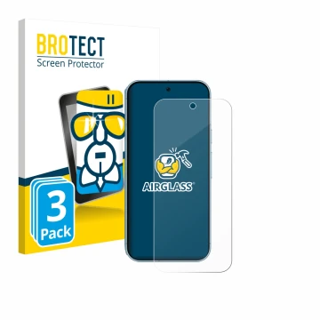 Vorderseite einer Produktverpackung mit dem Markenlogo BROTECT. Daneben ist das Gerät Google Pixel 9 (case-friendly) mit dem z