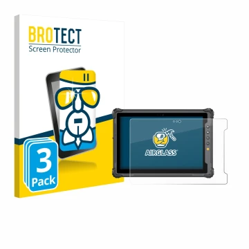 Vorderseite einer Produktverpackung mit dem Markenlogo BROTECT. Daneben ist das Gerät onerugged W10 J mit dem zugehörigen Disp