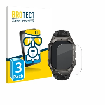 Vorderseite einer Produktverpackung mit dem Markenlogo BROTECT. Daneben ist das Gerät Kospet Tank M4 mit dem zugehörigen Displ