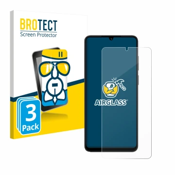 Vorderseite einer Produktverpackung mit dem Markenlogo BROTECT. Daneben ist das Gerät Honor X5c mit dem zugehörigen Displaysch