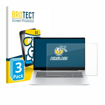 Vorderseite einer Produktverpackung mit dem Markenlogo BROTECT. Daneben ist das Gerät HP OmniBook 7 17-dc mit dem zugehörigen 
