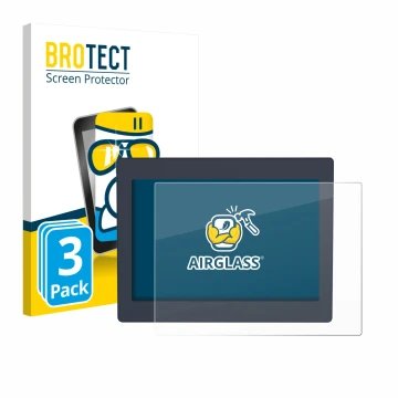 Vorderseite einer Produktverpackung mit dem Markenlogo BROTECT. Daneben ist das Gerät Schneider-electric HMIDT651 mit dem zuge