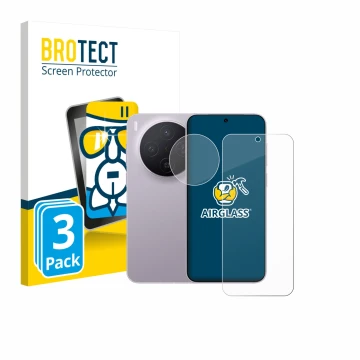 Vorderseite einer Produktverpackung mit dem Markenlogo BROTECT. Daneben ist das Gerät Vivo X300 Pro (Display+Kamera) mit dem z