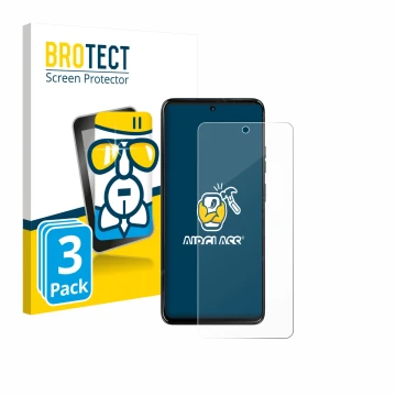 Vorderseite einer Produktverpackung mit dem Markenlogo BROTECT. Daneben ist das Gerät Motorola Moto G67 Power mit dem zugehöri