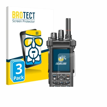 Vorderseite einer Produktverpackung mit dem Markenlogo BROTECT. Daneben ist das Gerät Radtel RT-950 Pro mit dem zugehörigen Di