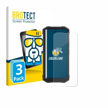 Vorderseite einer Produktverpackung mit dem Markenlogo BROTECT. Daneben ist das Gerät Cubot King Kong Mini 4 mit dem zugehörig