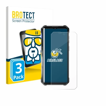 Vorderseite einer Produktverpackung mit dem Markenlogo BROTECT. Daneben ist das Gerät Oukitel WP53 Pro mit dem zugehörigen Dis