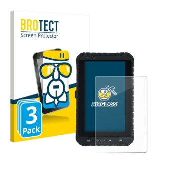 Vorderseite einer Produktverpackung mit dem Markenlogo BROTECT. Daneben ist das Gerät Winmate M700DQ8 mit dem zugehörigen Disp