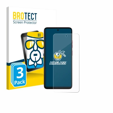 Vorderseite einer Produktverpackung mit dem Markenlogo BROTECT. Daneben ist das Gerät Motorola Moto G57 Power mit dem zugehöri