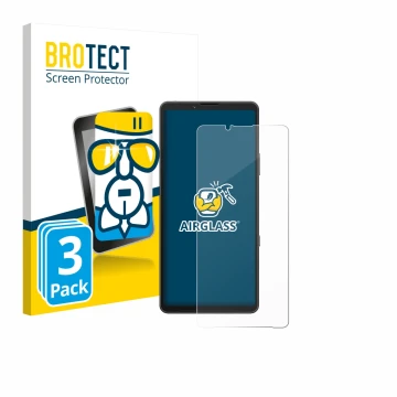 Vorderseite einer Produktverpackung mit dem Markenlogo BROTECT. Daneben ist das Gerät Sony Xperia 10 VII (case-friendly) mit d