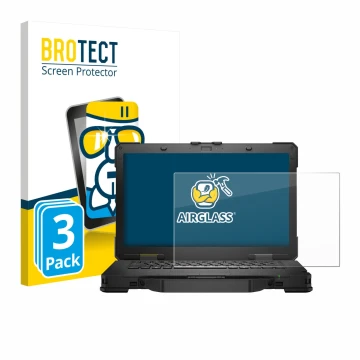 Vorderseite einer Produktverpackung mit dem Markenlogo BROTECT. Daneben ist das Gerät Dell Pro Rugged 14 Laptop mit dem zugehö