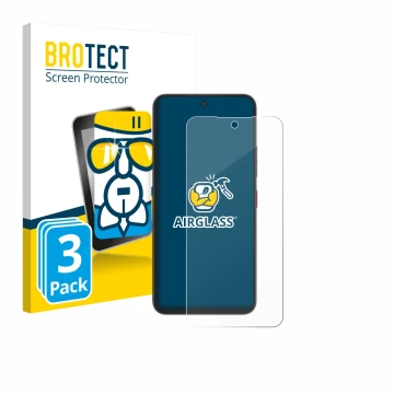 Vorderseite einer Produktverpackung mit dem Markenlogo BROTECT. Daneben ist das Gerät Telekom T Phone 3 Pro mit dem zugehörige