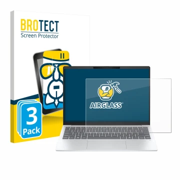 Vorderseite einer Produktverpackung mit dem Markenlogo BROTECT. Daneben ist das Gerät HP OmniBook 7 Aero 13 mit dem zugehörige