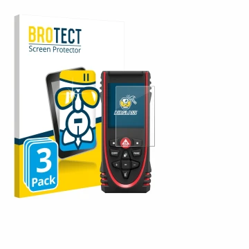 Vorderseite einer Produktverpackung mit dem Markenlogo BROTECT. Daneben ist das Gerät Leica DISTO X3 mit dem zugehörigen Displ