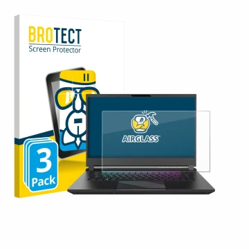 Vorderseite einer Produktverpackung mit dem Markenlogo BROTECT. Daneben ist das Gerät Gigabyte AORUS 15 2024 mit dem zugehörig