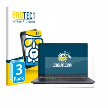 Vorderseite einer Produktverpackung mit dem Markenlogo BROTECT. Daneben ist das Gerät Gigabyte AORUS 16X 2024 mit dem zugehöri