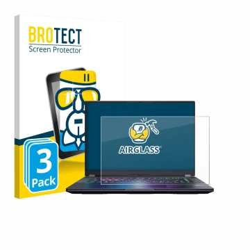Vorderseite einer Produktverpackung mit dem Markenlogo BROTECT. Daneben ist das Gerät Gigabyte AORUS Elite 16 2025 mit dem zug